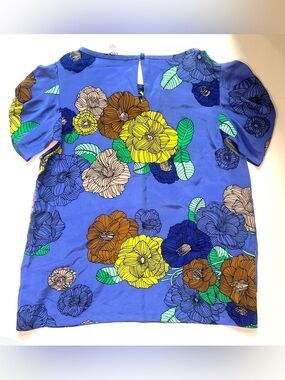 Designer Tibi Blue Floral silk Top with Yellow & Green Accents 4 new
